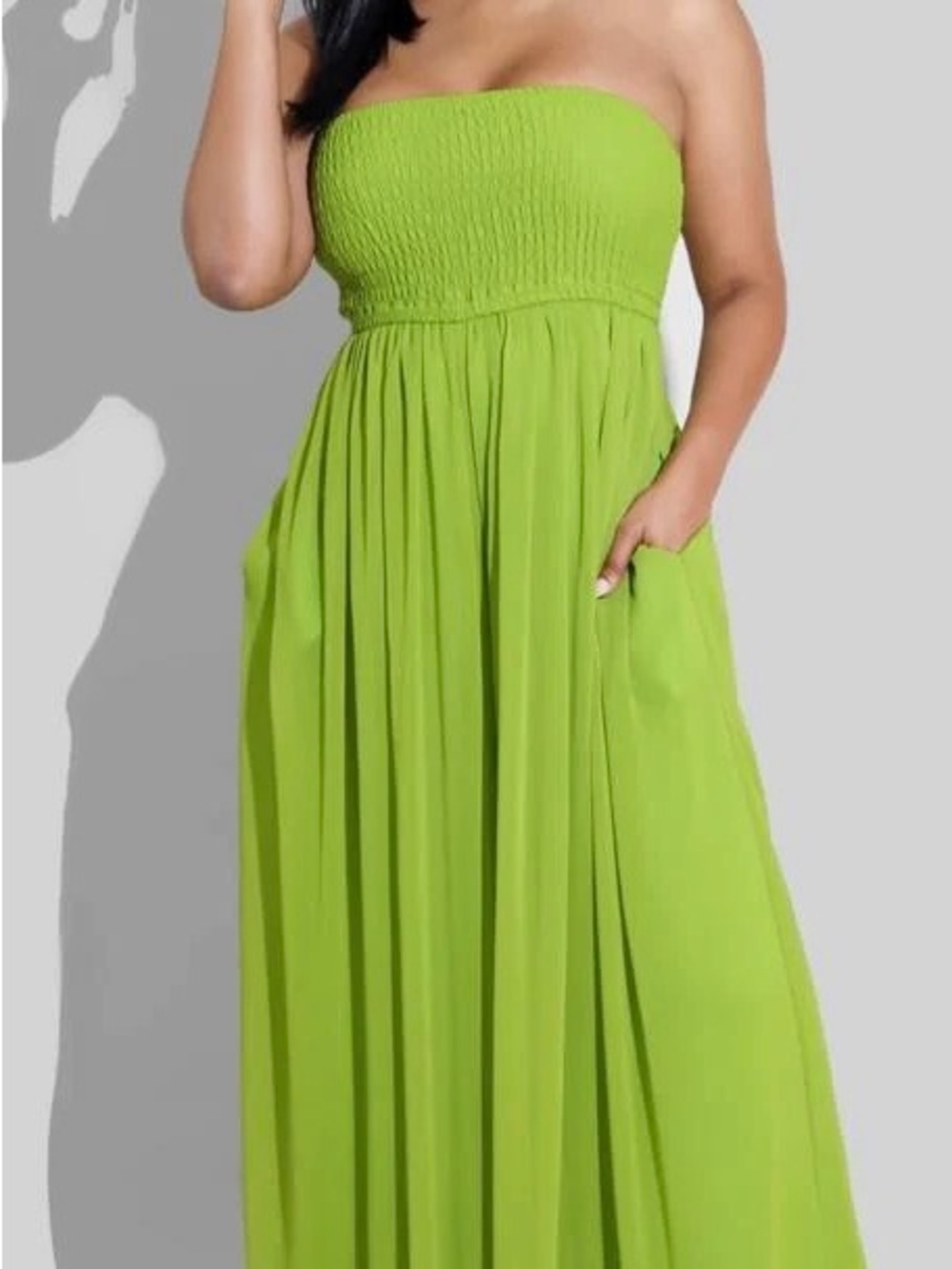 Strapless Lime Green Maxi Dress - Women